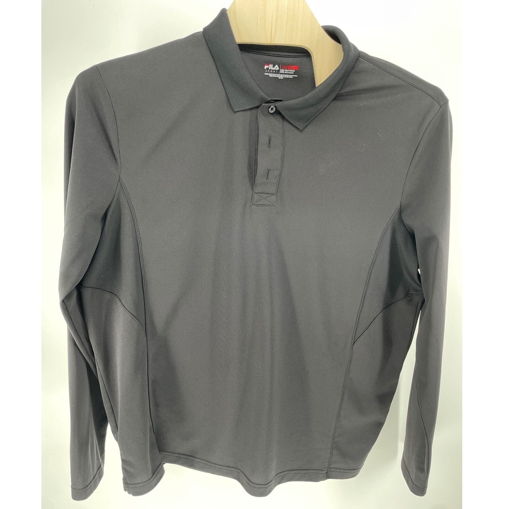 Fila Sport Golf Polo Shirt Men XXL Black Excellent Long Sleeve Athletic Fit
